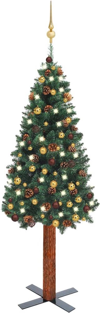 VidaLife Kerstboom met LED's en kerstballen smal 150 cm groen