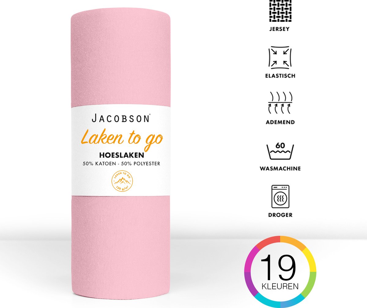 Jacobson - Hoeslaken - 90x200cm - Jersey Katoen - tot 25cm matrasdikte - Roze - JACOBSON