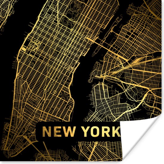 Poster New York - Plattegrond - Goud - 50x50 cm - Stadskaart