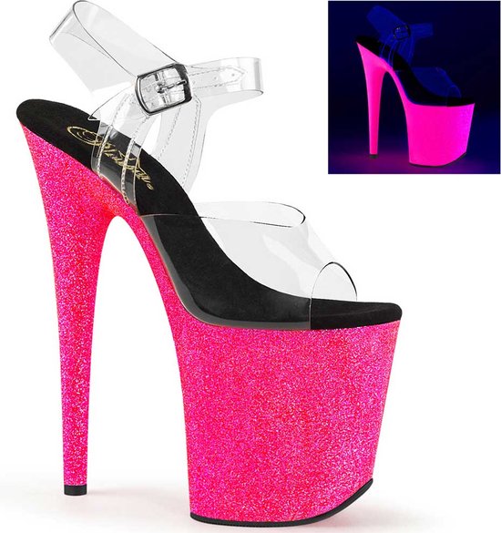 Pleaser - FLAMINGO-808UVG Sandaal met enkelband, Paaldans schoenen - Paaldans schoenen - 36 Shoes - Roze