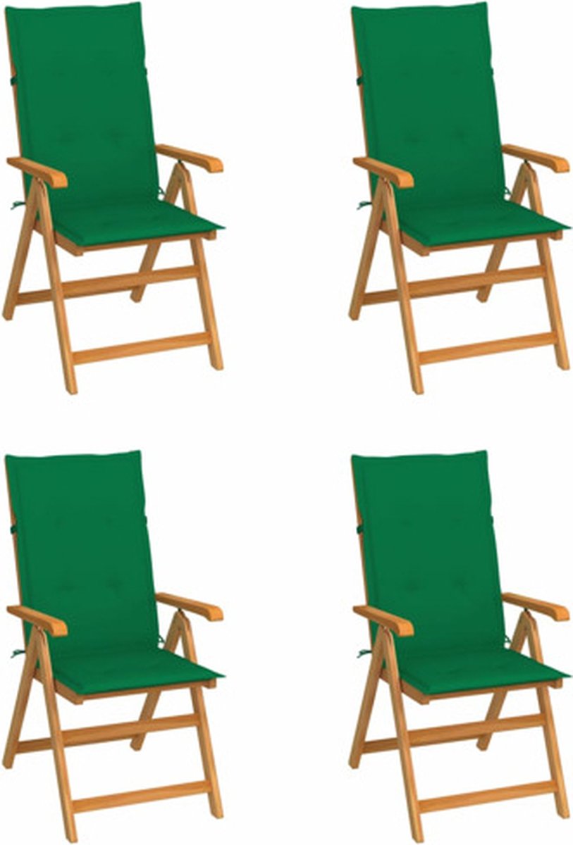 vidaXL - Tuinstoelen - 4 - st - met - groene - kussens - massief - teakhout