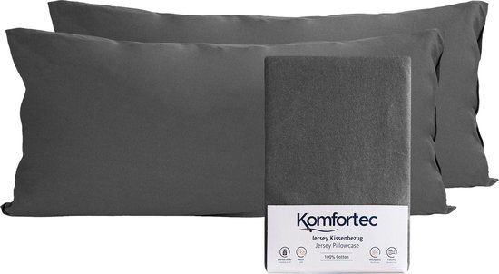 Komfortec Set van 2 Premium Jersey Kussenslopen 40x80 cm - Superzachte Kussenhoes – 100% Katoen – 150 g/m² - Antraciet