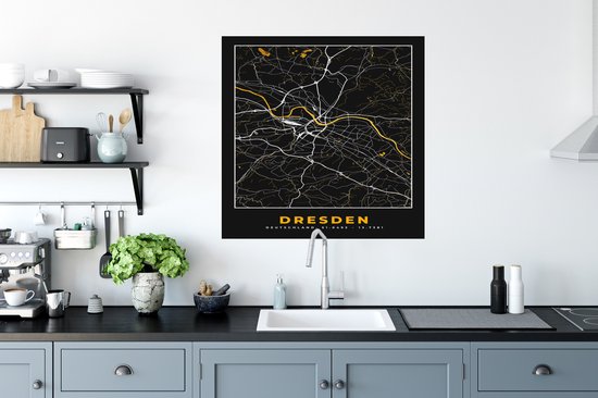 Muurstickers - Sticker Folie - Dresden - Goud - Stadskaart - Plattegrond - Kaart - Duitsland - 80x80 cm - Plakfolie - Muurstickers Kinderkamer - Zelfklevend Behang - Zelfklevend behangpapier - Stickerfolie