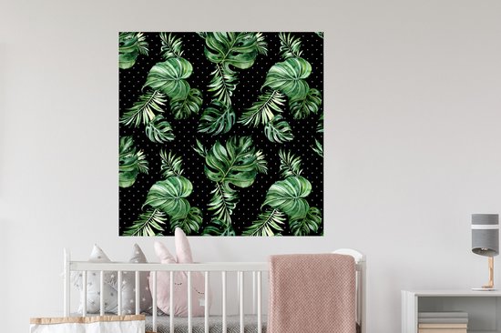 Muurstickers - Sticker Folie - Bladeren - Tropisch - Patronen - Jungle - 100x100 cm - Plakfolie - Muurstickers Kinderkamer - Zelfklevend Behang XXL - Zelfklevend behangpapier - Stickerfolie