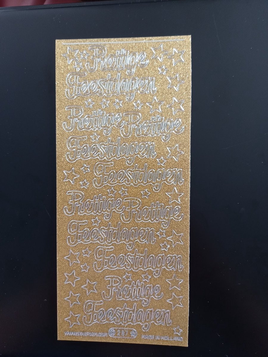 Stickervel Prettige Feestdagen goud glitter