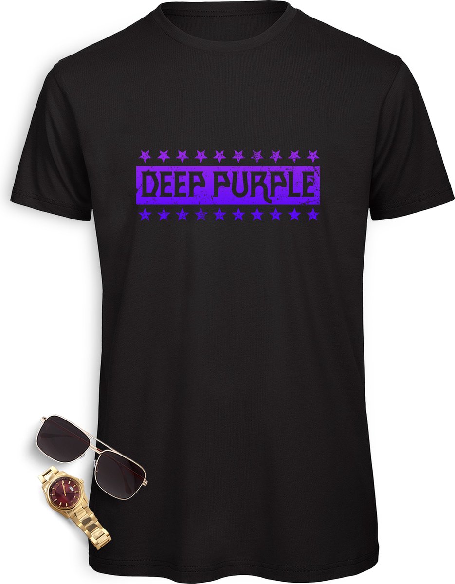 Deep Purple t shirt - Rockband Deep Purple Heren tshirt - Rock Muziek tshirt met print opdruk voor mannen - Maten: S M L XL XXL XXXL - T shirt kleur: zwart.