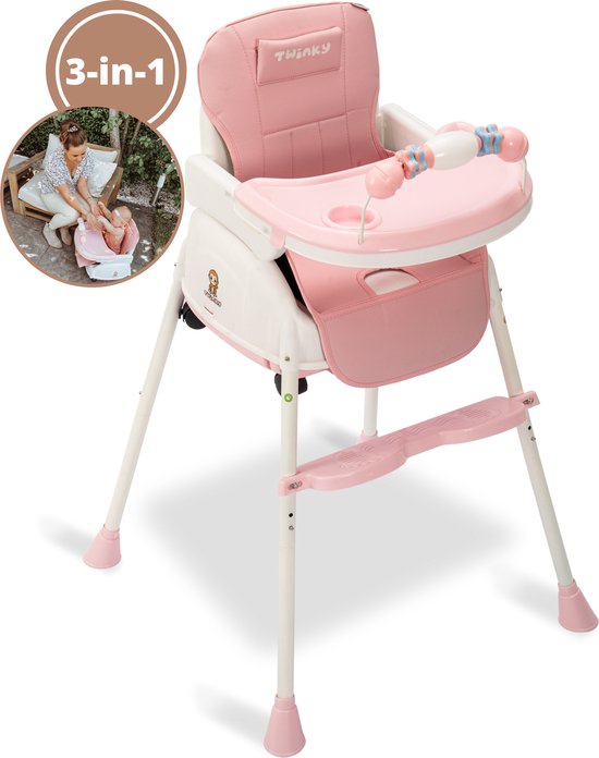 Twinky® Kinderstoel – 2-in-1 Kinderwagen Set – Roze – Inklapbare Eetstoel & Baby Wagentje en Babystoel Voor Aan Tafel  –  Kinderzetel, Peuterstoeltje en Meegroeistoel  in 1