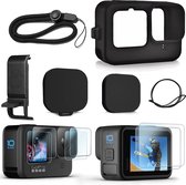 YONO Bescherming Accessoires Set geschikt voor GoPro Hero 12/11/10/9 - Siliconen Case - Polskoord - Lens Kapjes - Screen Protectors - 12 in 1