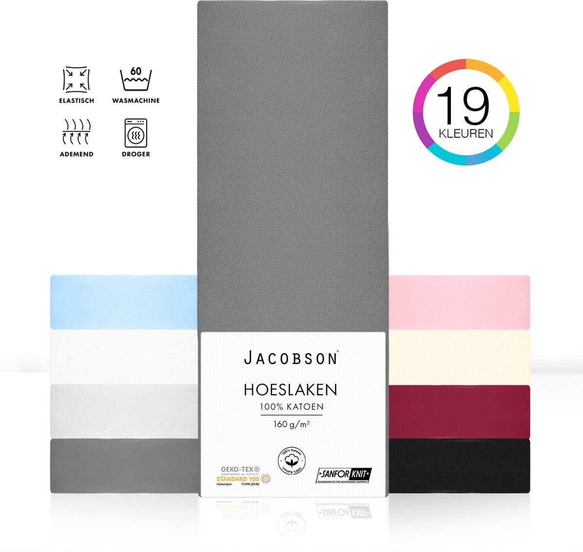 Jacobson PREMIUM - Jersey Hoeslaken - 140x200cm - 100% Katoen - tot 25cm matrasdikte - Antraciet
