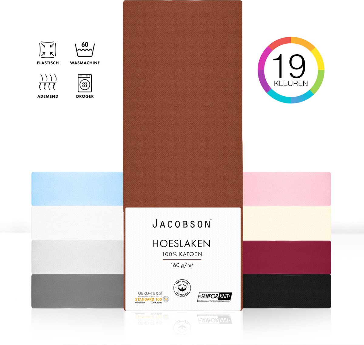 Jacobson PREMIUM - Jersey Hoeslaken - 180x200cm - 100% Katoen - tot 25cm matrasdikte - Bruin