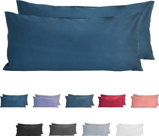 Set Di 2 Federe Komfortec 50x70 Cm In Microfibra Spazzolata - Chiusura Lampo, Morbidissime, Colore Blu, Lavabile A 40°