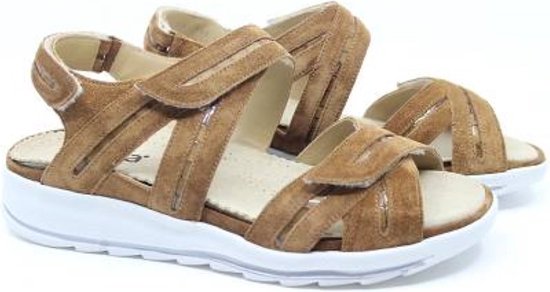 Durea 7391 798 8901 Cognacbruine brede dames sandalen met klittenband sluiting bol