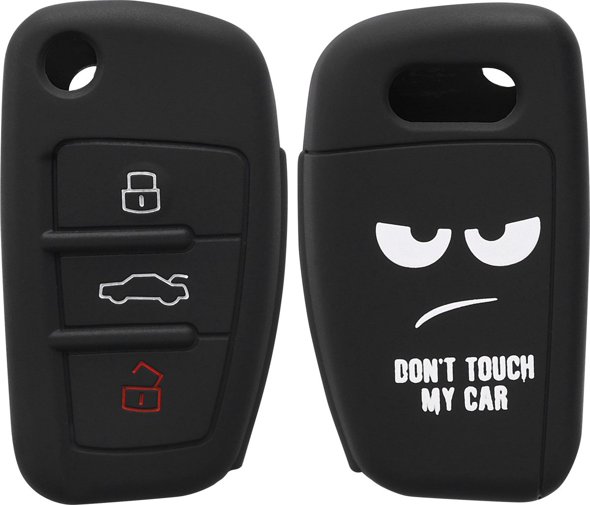 kwmobile autosleutel hoesje geschikt voor Audi 3-knops autosleutel - Autosleutel behuizing in wit / zwart - Don't Touch My Car design