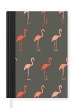 Notitieboek - Schrijfboek - Flamingo - Vogel - Patronen - Notitieboekje klein - A5 formaat - Schrijfblok
