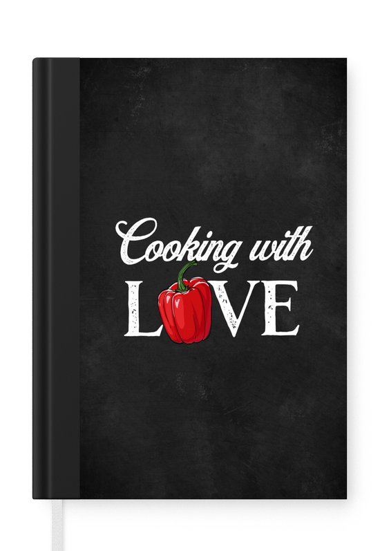 Foto: Notitieboek schrijfboek tekst koken keuken paprika cooking with love liefde voor koken spreuken notitieboekje klein a5 formaat schrijfblok