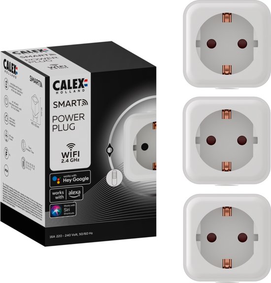 Calex Slimme Stekker - Set van 3 Smart Plug EU - WiFi Stopcontact met App - Werkt met Alexa en Google Home - Wit