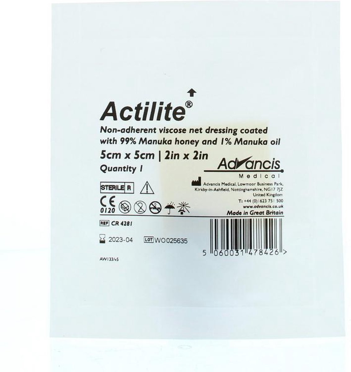 Advancis Actilite Manuka Non Adh. Net Bandage Viscose, 5 X 5, 1 Units