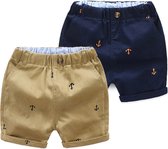 Korte broek jongens – Shorts – Ankers – Khaki en Donkerblauw  – Leeftijd ca. 3 – 4 jaar – Set van 2 stuks
