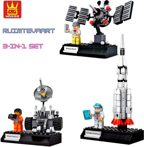 Wange Ruimte Bouwset - Maanwagen Raket en Satelliet -Space Speelgoed - Lego compatible - vanaf 6 jaar