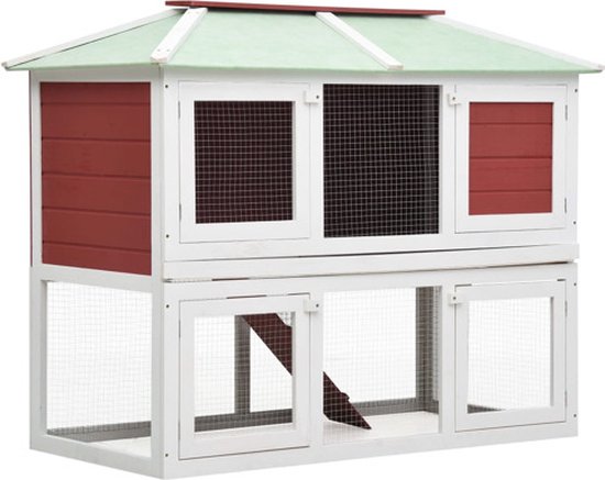 vidaXL - Konijnenhok - twee - verdiepingen - hout - rood