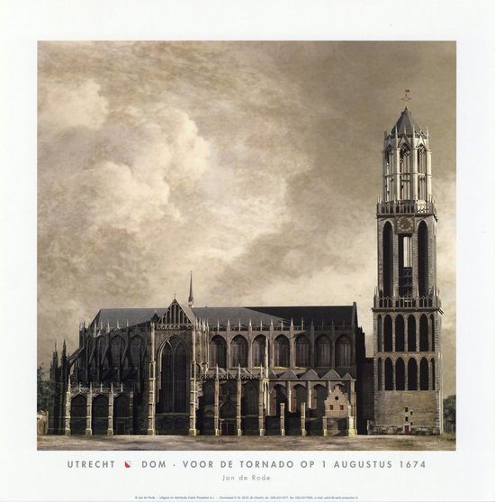 Dom voor de tornado 1674 - Jan de Rode - Utrechtse Poster - 15 x 15 cm