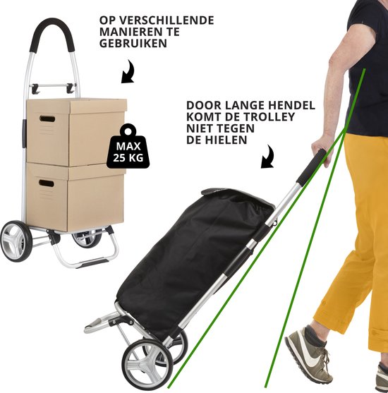 Shoppingcruiser Foldable - Boodschappenwagen Opvouwbaar 45 liter - Afneembare boodschappentas - Zwart - Cruiser