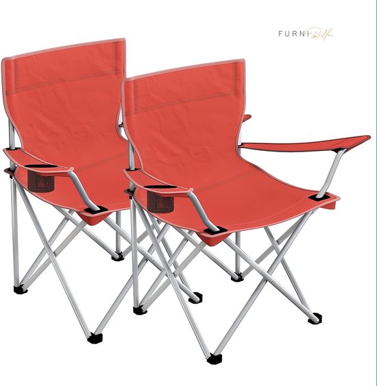 FURNIBELLA -  Campingstoelen, set van 2, klapstoelen, outdoor stoelen met armleuningen en drinkhouder, stevig frame, belastbaar tot 120 kg