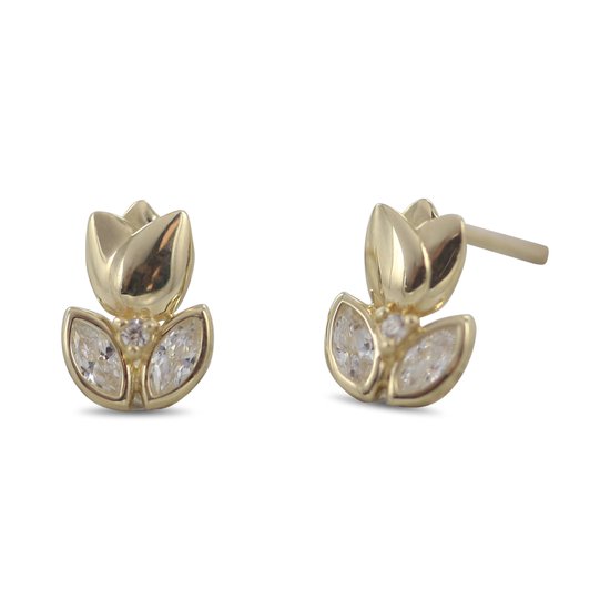 Silventi 9NBSAM-G210587 Clips d'oreilles d'oreilles en or - Femme - Tulipe - Zircone - 6,8 x 4,9 mm - 14 carats - Or