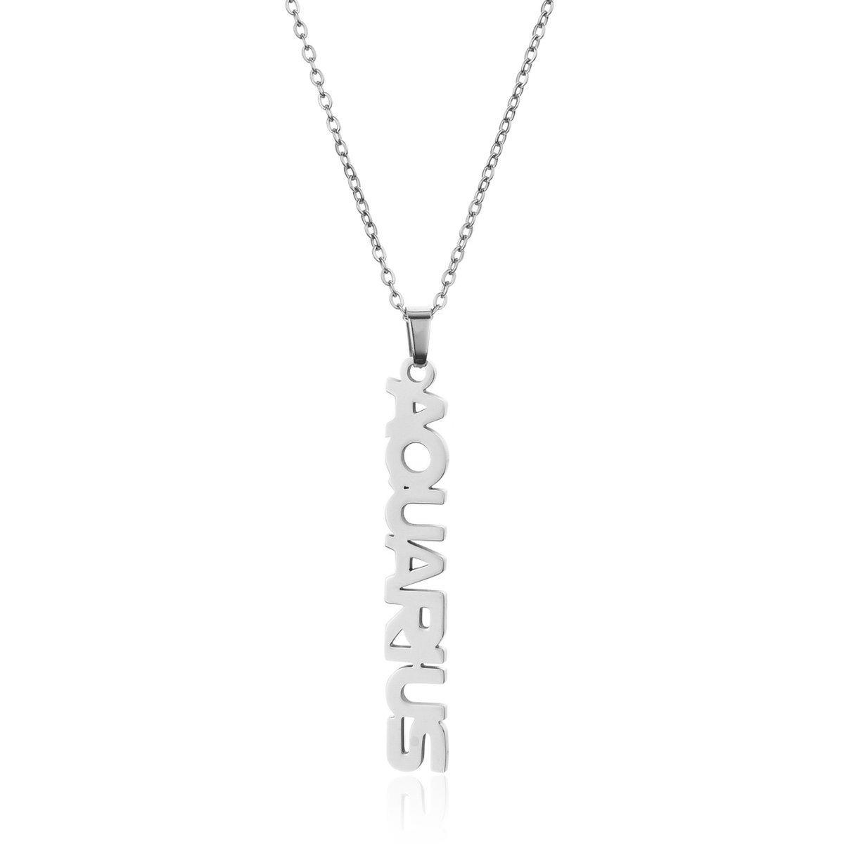 ICYBOY 18K Roestvrije Stalen Ketting Met Zodiac Sterrenbeeld Letters Pendant [Waterman] [45 cm] Silver Plating Stainless Steel Letter Necklace Vertical Horoscope Necklace