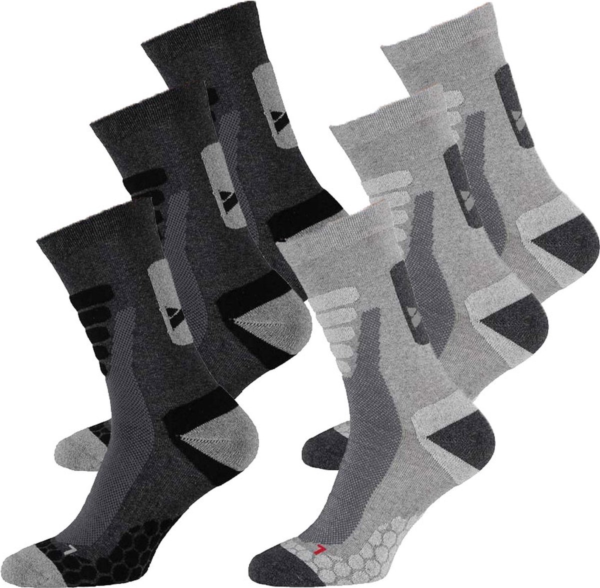 Xtreme Sockswear Wandelsokken 6 Paar – Wandel Sokken Unisex – Katoen met Coolmax – Multi Grijs