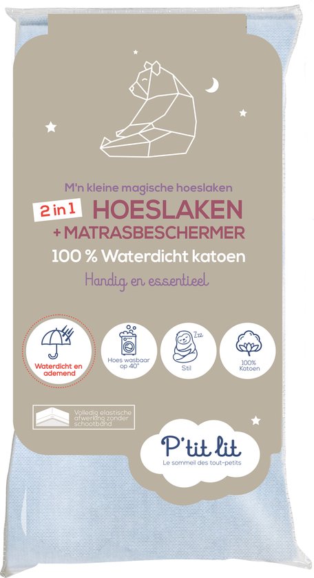 2 in 1 Baby Matrasbeschermer | Matrasbeschermer + Hoeslaken | Waterdicht – 100% Puur Katoen – Ademend – Oeko-Tex® – Grijs – 60×120 cm