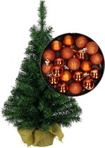 Mini kerstboom/kunst kerstboom H75 cm inclusief kerstballen oranje - Kerstversiering