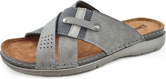 Fischer Slide Heren Slippers Grijs Leer Maat 45 bol