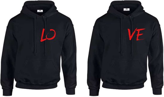 Hoodie dames-heren-Set koppel hoodies-Zwart-LOVE-Maat S