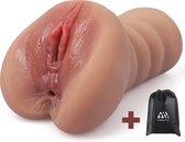 Aii 3D Realistisch Masturbator + Opbergtas - Masturbator voor man - Pocket Pussy - 2 in 1 Vagina en Anus - Sex toys voor mannen - Bruin