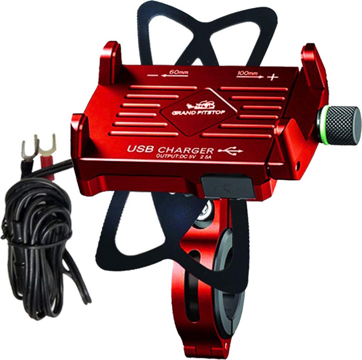 GrandPitstop motor telefoonhouder-navigatiehouder met USB oplader 2.0 model claw rood