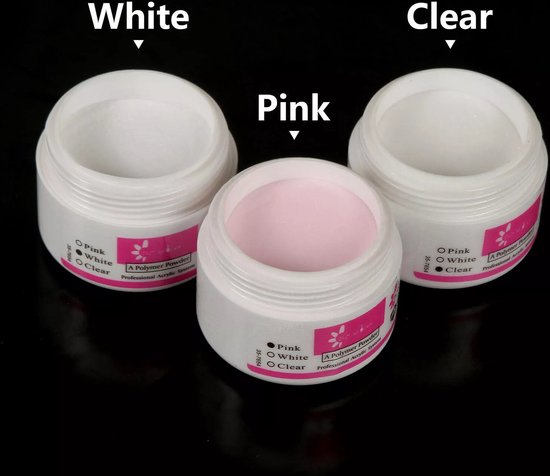Royala Acrylpoeders helder wit roze - acryl starters set - Acryl poeder helder - Acryl poeder wit - Acryl poeder roze - nailart - acryl set