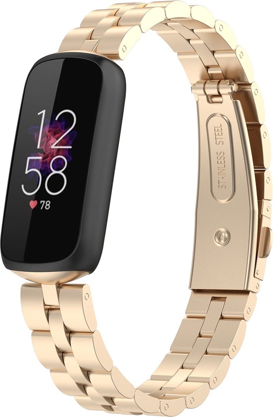 By Qubix - Geschikt voor fitbit luxe bandje - Stalen schakelband - Goud Smartwatchbandje horlogeband polsband Armband Strap Band Watchband