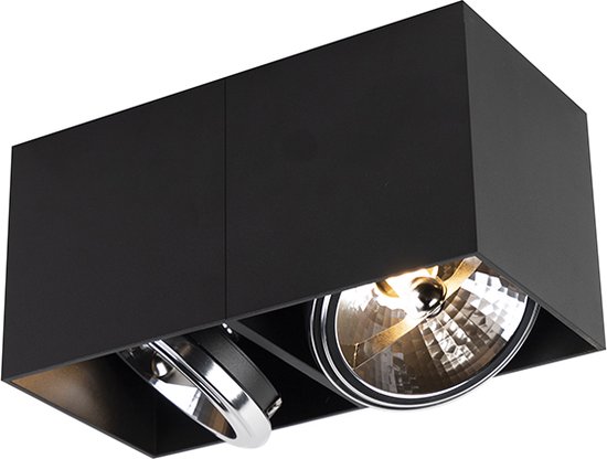 QAZQA box - Moderne Plafondspot | Spotje | Opbouwspot - 2 lichts - L 24 cm - Zwart - Woonkamer | Slaapkamer | Keuken