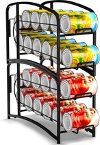 Buxibo - Distributeur de canettes - Support de rangement pour canettes 4 couches - Support de réfrigérateur pour canettes - Porte-canettes - Acier inoxydable Zwart