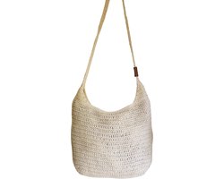BAYUXX Bags Bali - Gehaakte tas met rits - Model Who's the Boss - Handmade in Bali - Dames - Schoudertas en Crossbody - Wit/ Off White - Duurzaam