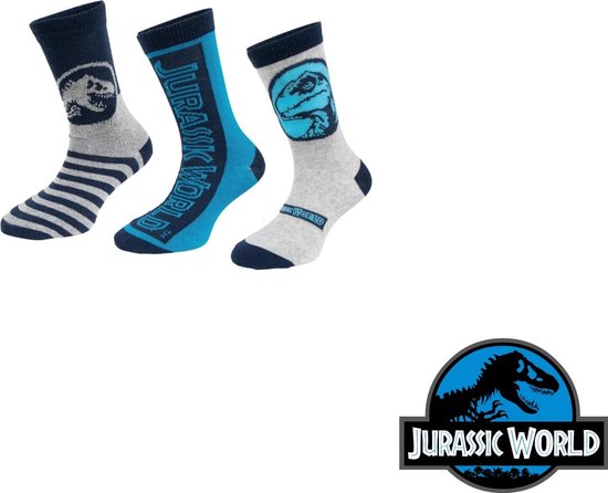 Jurrassic World - 3 paar sokken Jurassic world - jongens - blauw- maat 23/26