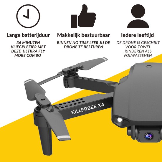 Killerbee X4 Eagle Eye  Drone – Quad Drone met camera voor buiten en binnen met optical flow - Drone voor kinderen en volwassenen - fly more combo met 36 minuten vliegtijd - inclusief gratis cursus- inclusief opbergtas en 2 accu's.