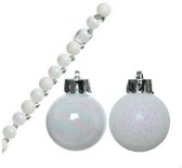 14x stuks kunststof kerstballen parel wit 3 cm kerstversiering - glans/mat/glitter