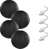 Setje van 4x stuks luxe zwarte bolvormige party lampionnen 35 cm met lantaarnlampjes - Feest decoraties/versiering