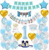 60-delig Blauw 1 jaar feestpakket Jongen - 1 jaar verjaardag - 1 jaar - 1 jaar slingers - 1 jaar ballonnen - feestversiering - 1 jaar verjaardag jongen Wild One - 1 jaar versiering - ballonnen 1 jaar