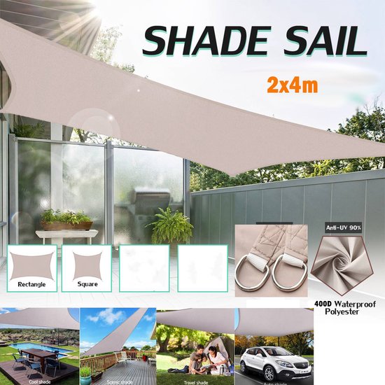 Waterdicht Tuinzonneschermzeil 2.5 x 5 m 98% UV-blok Zeilluifel voor Buiten in de Tuin met Gratis Touwen Anti-regen voor Buitenterrasoverkapping, Donkergroen