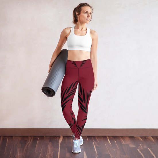 Sportlegging - design Power Up - High Waist - Dry Fit - High Performance - 4way stretch- unieke print - UPF 50+ - Hardloop - Yoga - Fitness - Dans - Pilates - Training - sportbroek - warmrood zwart - maat XL — afbeelding 2