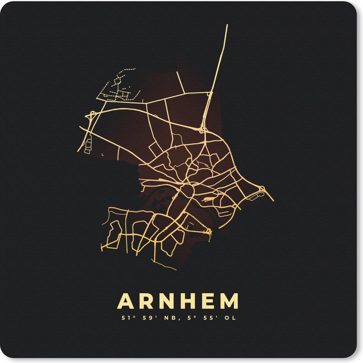 Muismat 30x30 cm - Mousepad Arnhem - Kaart - Stadskaart - Plattegrond - Muismatten - Stadskaart
