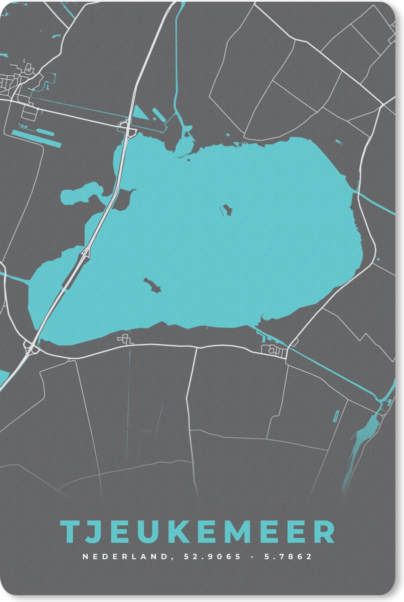 Muismat - Mousepad - Plattegrond - Tjeukemeer - Stadskaart - Kaart - Nederland - Water - 18x27 cm - Muismatten